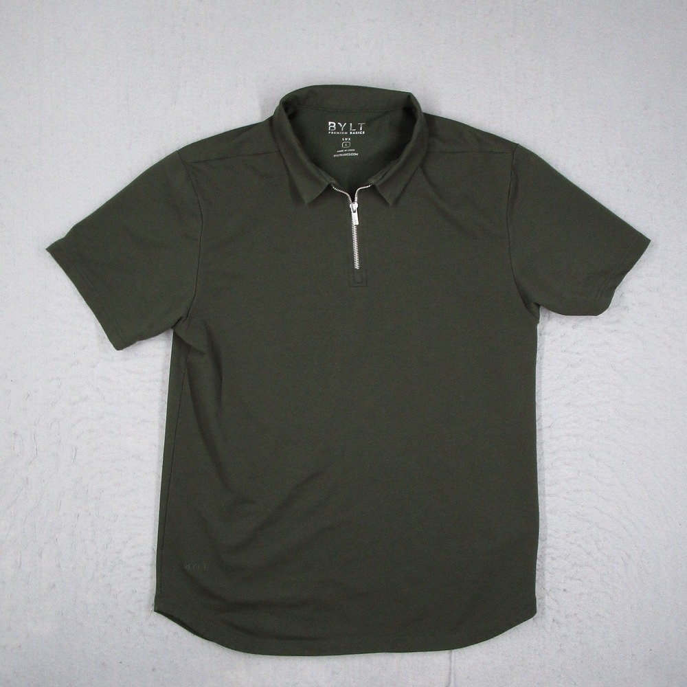 BYLT Premium Basics Lux Men Large Quarter Zip Polo Shirt Olive Green